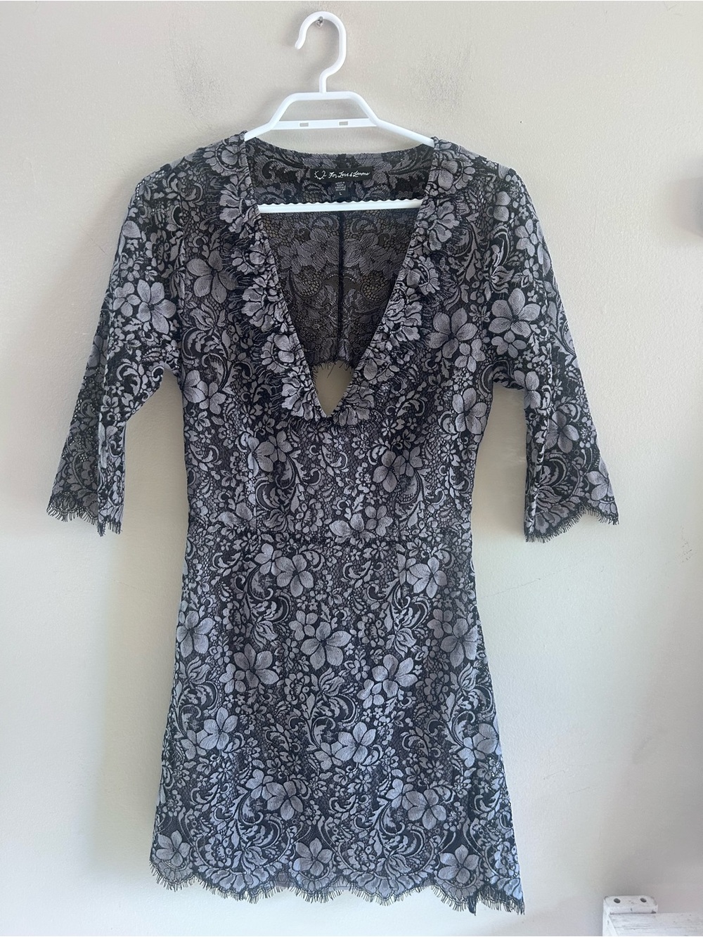 For Love & Lemons Theodora Lace Mini Dress Grey Size L - Picture 2 of 6
